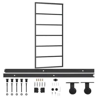 vidaXL Drsna vrata z opremo ESG steklo in aluminij 90x205 cm