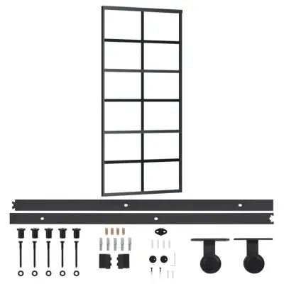 vidaXL Drsna vrata z opremo ESG steklo in aluminij 90x205 cm