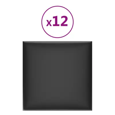 vidaXL Stenski paneli 12 kosov črni 30x30 cm umetno usnje 1,08 m²
