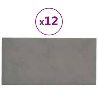 vidaXL Stenski paneli 12 kosov svetlo sivi 30x15 cm žamet 0,54 m²