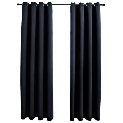 vidaXL Zatemnitvene zavese s kovinskimi obročki 2 kosa črne 140x175 cm