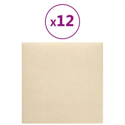 vidaXL Stenski paneli 12 kosov krem 30x30 cm blago 1,08 m²