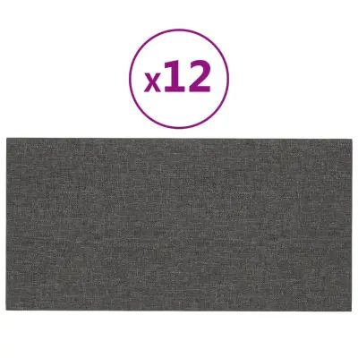 vidaXL Stenski paneli 12 kosov temno sivi 30x15 cm blago 0,54 m²