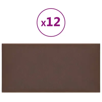 vidaXL Stenski paneli 12 kosov rjavi 30x15 cm umetno usnje 0,54 m²