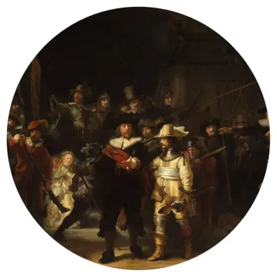 WallArt Okrogla tapeta The Night Watch 142,5 cm
