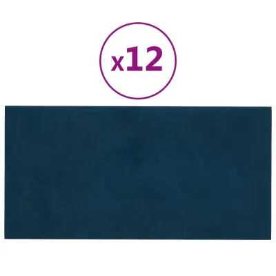vidaXL Stenski paneli 12 kosov modri 60x30 cm žamet 2,16 m²