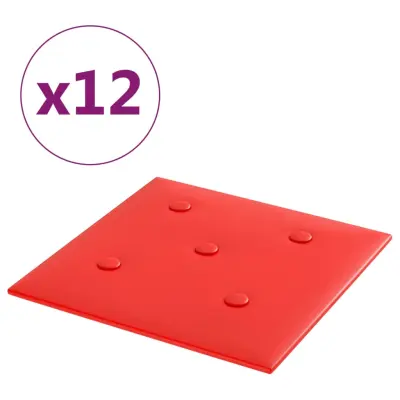 vidaXL Stenski paneli 12 kosov rdeči 30x30 cm umetno usnje 1,08 m²