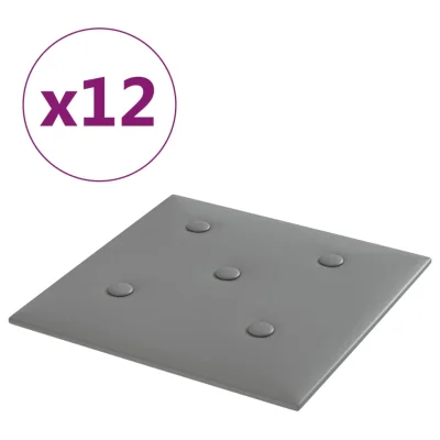 vidaXL Stenski paneli 12 kosov siv 30x30 cm umetno usnje 1,08 m²