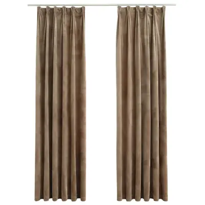 vidaXL Zatemnitvene zavese 2 kosa z obešali žametne bež 140x225 cm