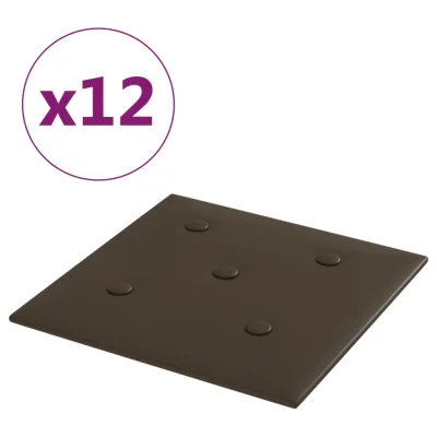 vidaXL Stenski paneli 12 kosov rjav 30x30 cm umetno usnje 1,08 m²