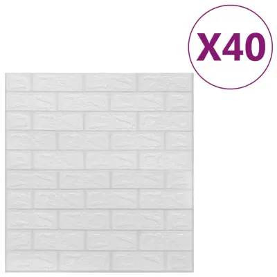 vidaXL 3D tapete opeke samolepilne 40 kosov bele
