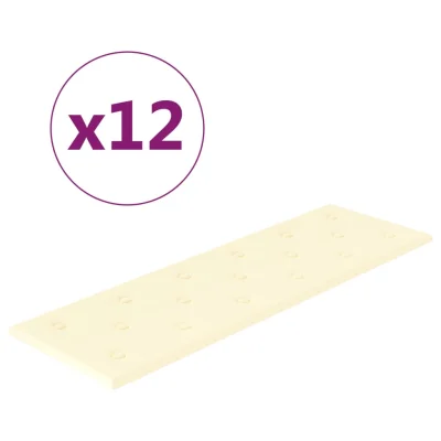 vidaXL Stenski paneli 12 kosov krem 90x30 cm umetno usnje 3,24 m²