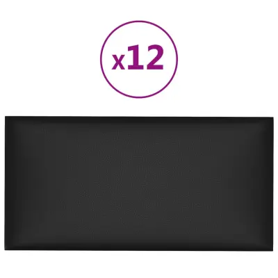 vidaXL Stenski paneli 12 kosov črni 30x15 cm umetno usnje 0,54 m²