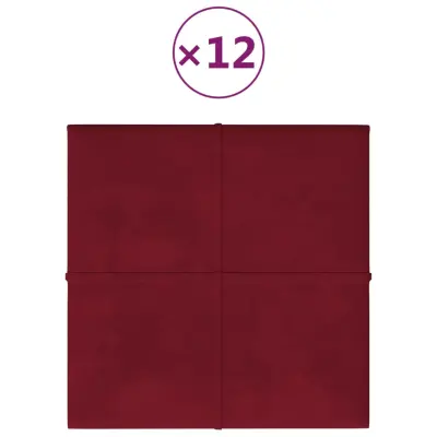 vidaXL Stenski paneli 12 kosov vinsko rdeči 30x30 cm žamet 1,08 m²