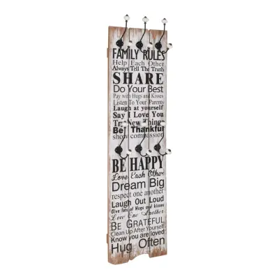 vidaXL Stenski obešalnik s 6 kljukicami 120x40 cm FAMILY RULES