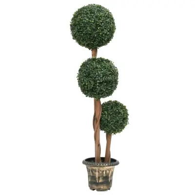 vidaXL Umetni pušpan z loncem okrogel zelene barve 119 cm