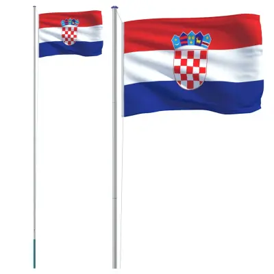 vidaXL Zastava Hrvaške in drog 6,23 m aluminij