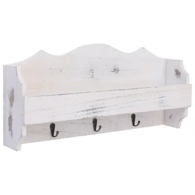 vidaXL Stenski obešalnik za plašče bel 50x10x23 cm les