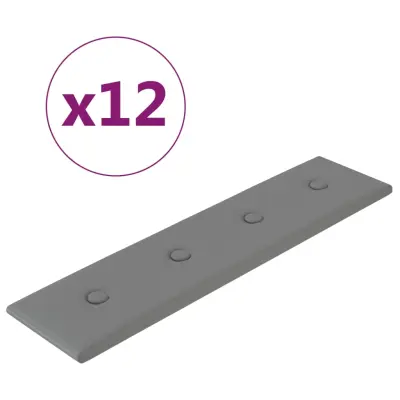 vidaXL Stenski paneli 12 kosov sivi 60x15 cm umetno usnje 1,08 m²