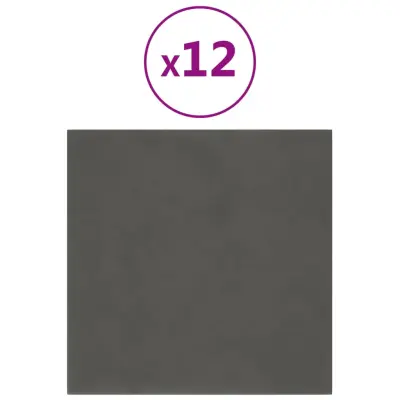 vidaXL Stenski paneli 12 kosov temno sivi 30x30 cm žamet 1,08 m²