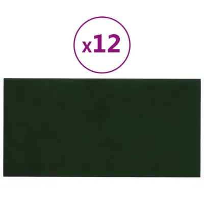 vidaXL Stenski paneli 12 kosov temno zeleni 60x30 cm žamet 2,16 m²