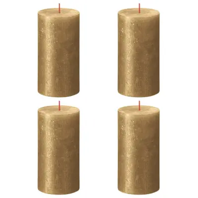 Bolsius Rustikalne stebričaste sveče Shimmer 4 kosov 130x68 mm zlate