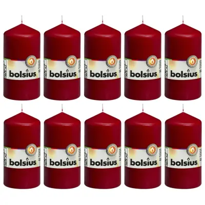 Bolsius Stebričaste sveče 10 kosov 120x58 mm vinsko rdeče