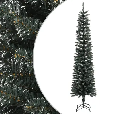 vidaXL Ozka umetna novoletna jelka s stojalom zelena 240 cm PVC