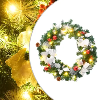 vidaXL Božični venec z LED lučkami zelen 60 cm PVC