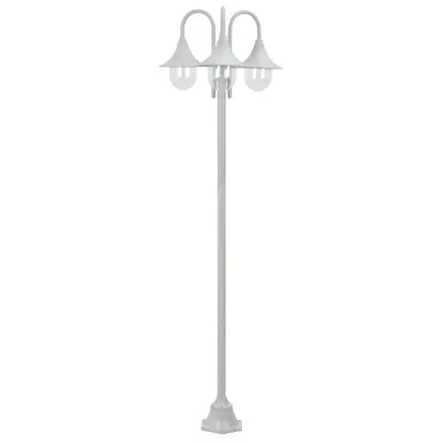 vidaXL Vrtna ulična svetilka E27 220 cm aluminij 3 žarnice bela