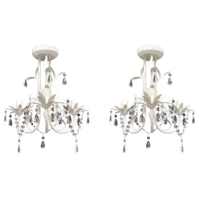 vidaXL Lestenec s kristalnimi obeski 2 kosa elegantne bele barve