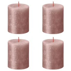 Bolsius Rustikalne stebričaste sveče Shimmer 4 kosov 80x68 mm roza