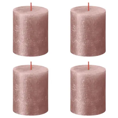 Bolsius Rustikalne stebričaste sveče Shimmer 4 kosov 80x68 mm roza