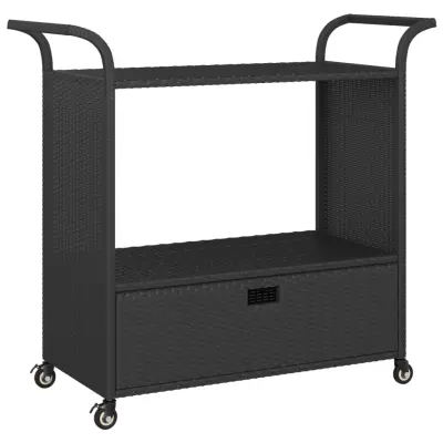 vidaXL Barski voziček s predalom črn 100x45x97 cm poli ratan