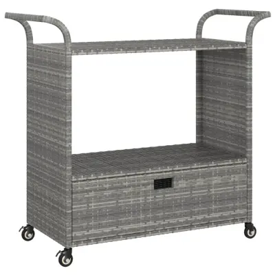 vidaXL Barski voziček s predalom siv 100x45x97 cm poli ratan