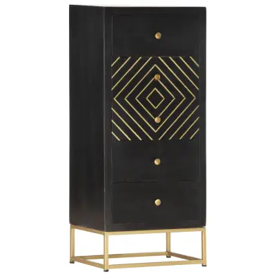 vidaXL Predalnik črn in zlat 45x30x105 cm trden mangov les