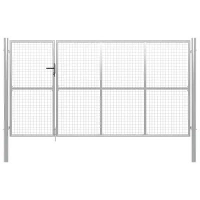vidaXL Vrtna vrata jeklena 350x150 cm srebrna
