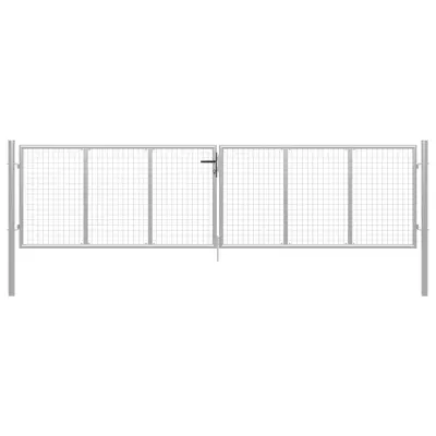 vidaXL Vrtna vrata pocinkano jeklo 415x150 cm srebrna