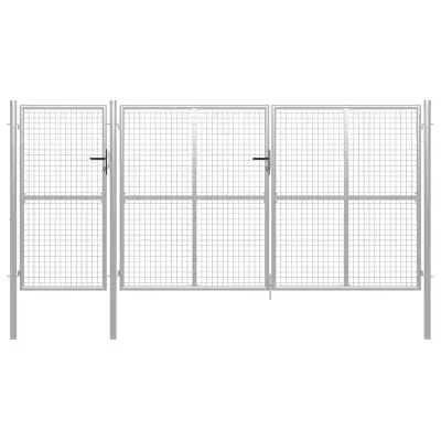 vidaXL Vrtna vrata jeklena 400x150 cm srebrna