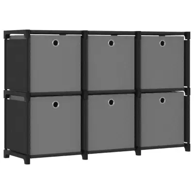 vidaXL Regal s 6 škatlami črn 103x30x72,5 cm blago