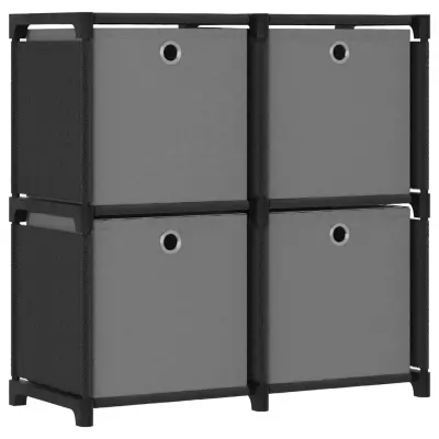 vidaXL Regal s 4 škatlami črn 69x30x72,5 cm blago
