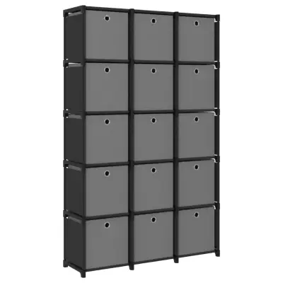 vidaXL Regal s 15 škatlami črn 103x30x175,5 cm blago