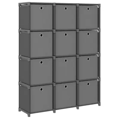vidaXL Regal z 12 škatlami siv 103x30x141 cm blago
