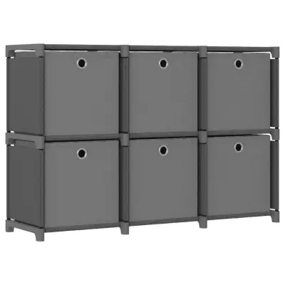 vidaXL Regal s 6 škatlami siv 103x30x72,5 cm blago
