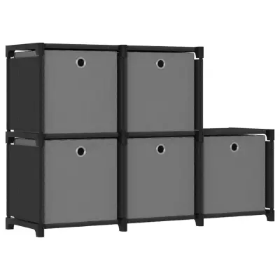 vidaXL Regal s 5 škatlami črn 103x30x72,5 cm blago