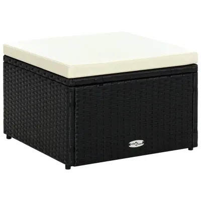 vidaXL Stolček za noge otoman poli ratan 53x53x30 cm črne barve