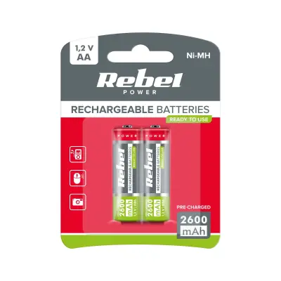 Baterija polnilna REBEL R6(AA) Ni-MH 2600mAh, 1,2V