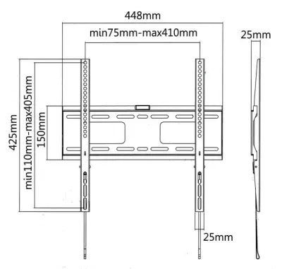 Univerzalni LED TV nosilec CABLETECH 32-55", 75kg, 25mm odmik od zidu, črni
