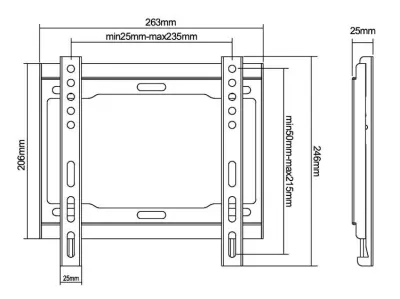 Univerzalni LED TV nosilec CABLETECH 23-42", 40kg, 25mm odmik od zidu, črni