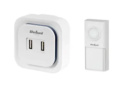 Zvonec brezžični REBEL 220V, 36 melodij, 2xUSB (2A), 150m, IP55, 25-85dB, bele barve